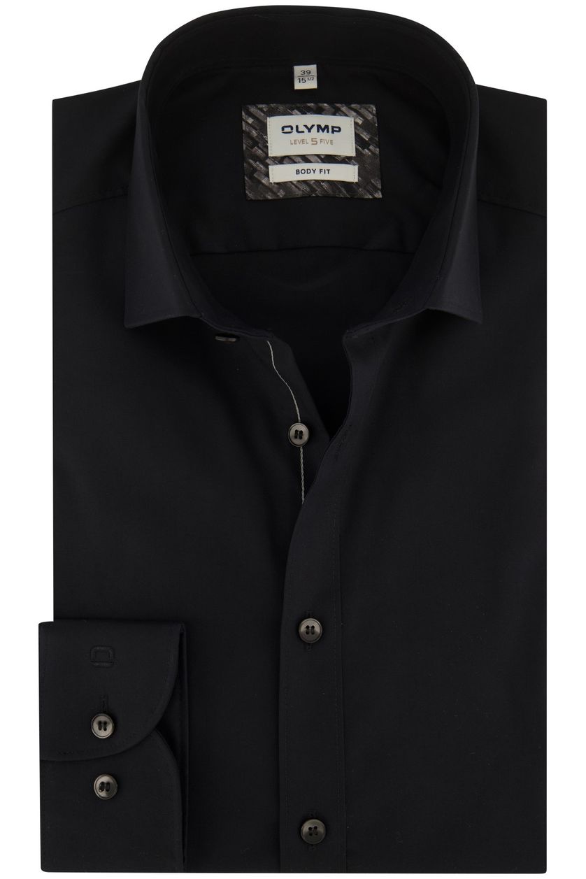 Olymp business overhemd Level Five zwart met zwarte knopen extra slim fit