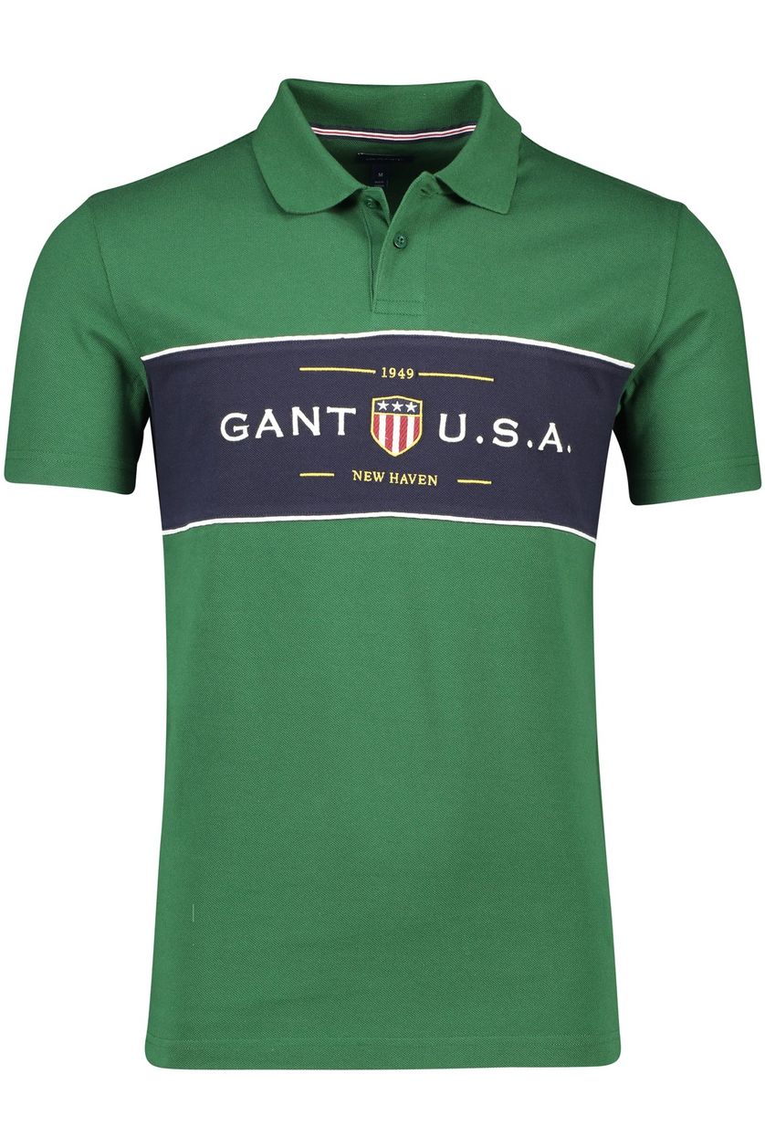 Gant polo groen geprint katoen normale fit met groot opdruk logo