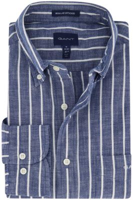 Gant Gant casual overhemd wijde fit blauw gestreept katoen met borstzak 