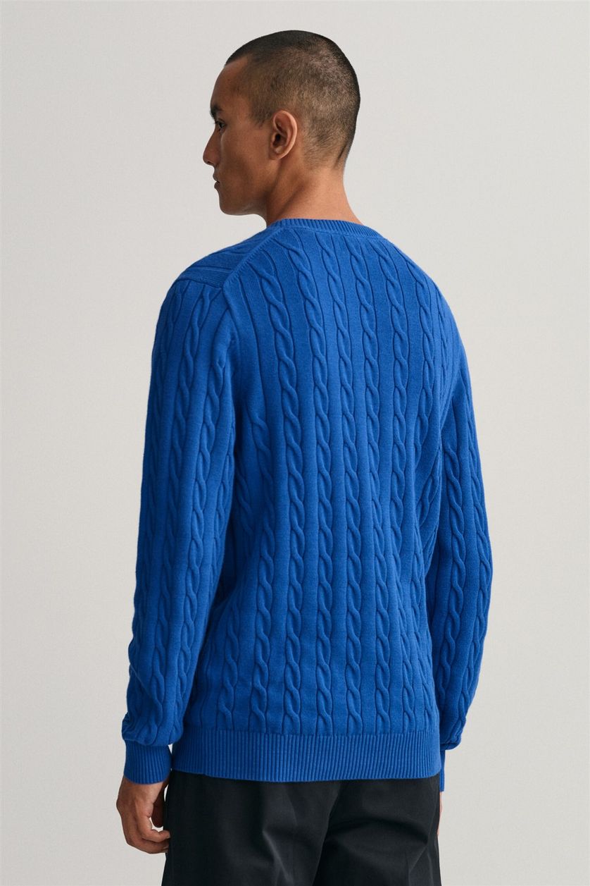 Blauwe katoenen Gant trui  effen ronde hals 