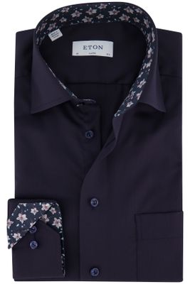 Eton Eton business overhemd bloemen detail donkerblauw effen katoen normale fit