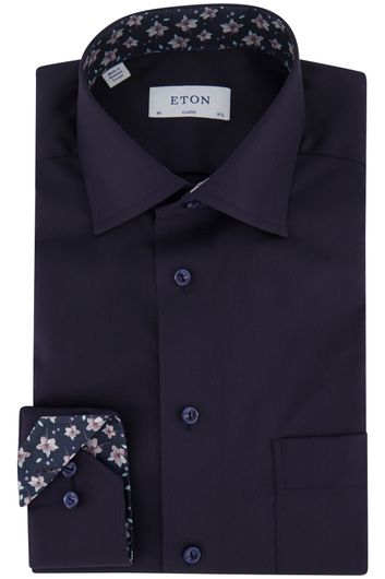 business overhemd Eton donkerblauw effen katoen normale fit 