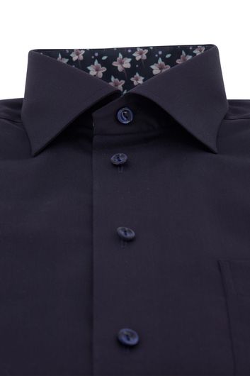 Eton business overhemd normale fit donkerblauw effen katoen bloemen detail