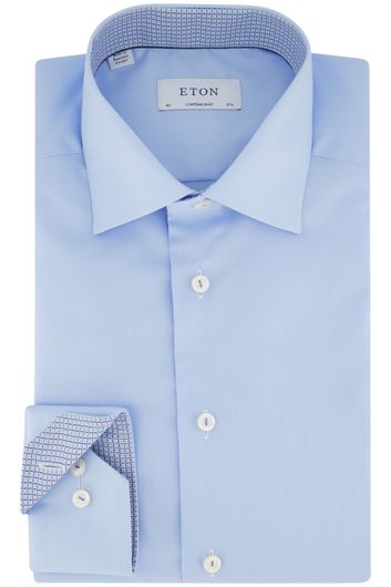 Eton business overhemd Contemporary Fit normale fit blauw effen katoen witte knopen