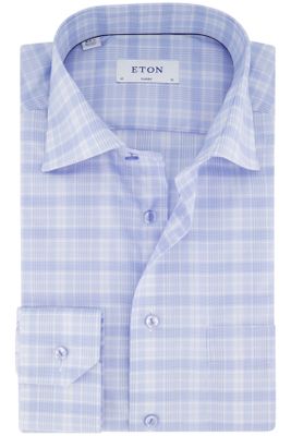 Eton Eton business overhemd wijde fit blauw geruit katoen