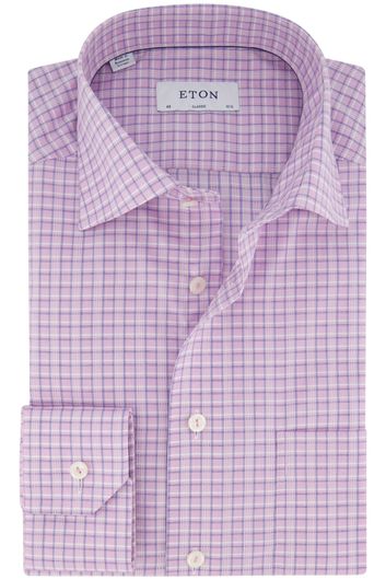 business overhemd Eton Classic Fit roze geruit katoen normale fit 
