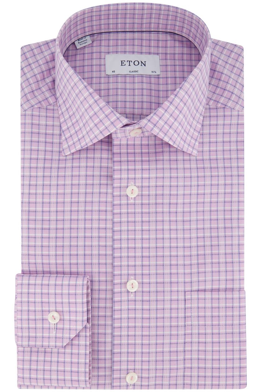 Eton business overhemd Classic Fit roze geruit katoen normale fit met borstzak 