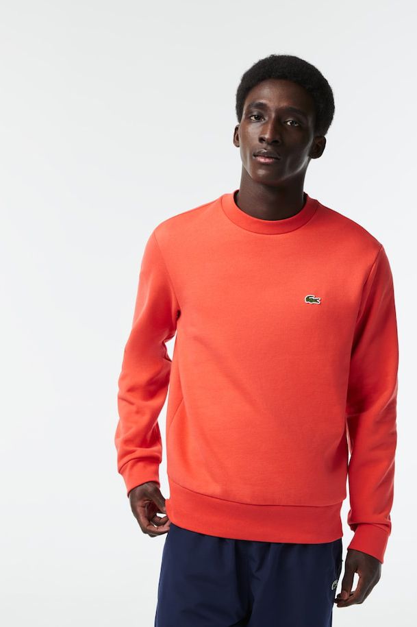 Lacoste sweater oranje effen katoen ronde hals 
