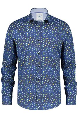 A Fish Named Fred A Fish Named Fred casual overhemd slim fit blauw met print katoen
