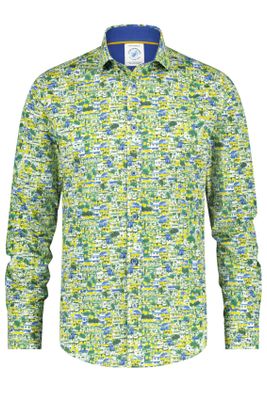 A Fish Named Fred A Fish Named Fred casual overhemd groen geprint katoen-stretch slim fit