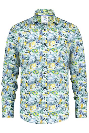 casual overhemd A Fish Named Fred lichtblauw geprint katoen slim fit 