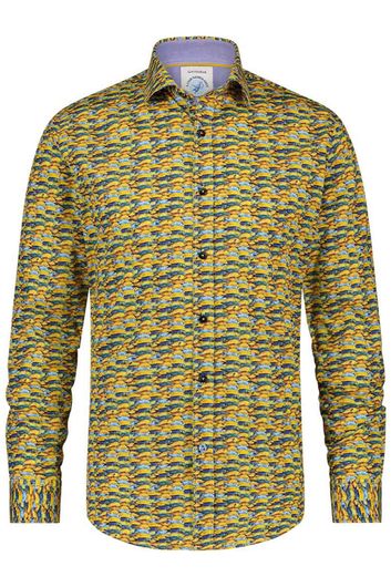 A Fish Named Fred casual overhemd slim fit gele print katoen-stretch