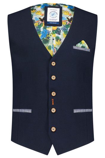 gilet A Fish Named Fred slim fit donkerblauw effen