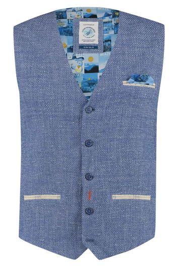 A Fish Named Fred gilet blauw slim fit linnen