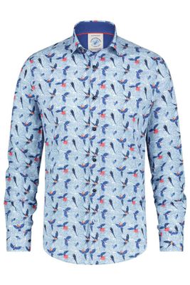 A Fish Named Fred A Fish Named Fred overhemd lichtblauw geprint katoen-stretch slim fit