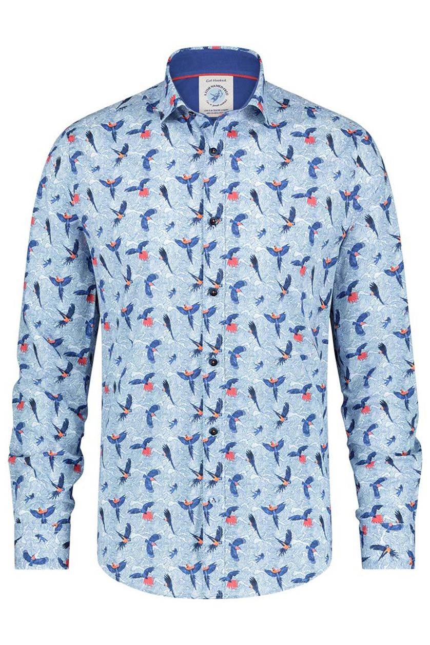 A Fish Named Fred overhemd lichtblauw geprint katoen-stretch slim fit