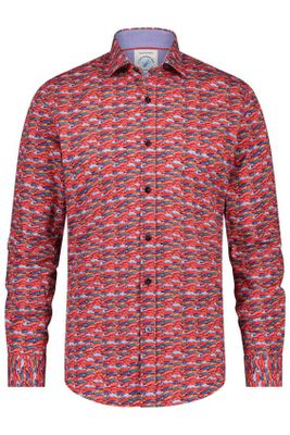 A Fish Named Fred A Fish Named Fred casual overhemd rood met print katoen slim fit