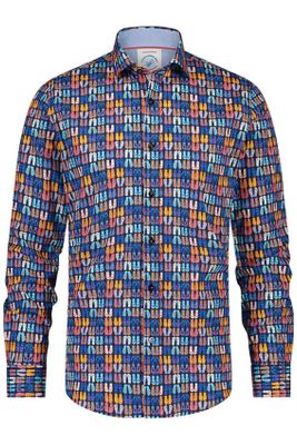 A Fish Named Fred A Fish Named Fred casual overhemd blauw met print katoen slim fit