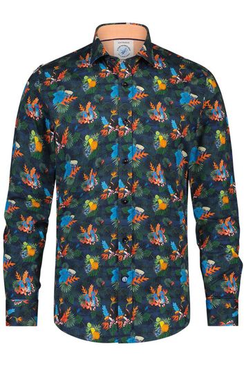 A Fish Named Fred casual overhemd slim fit donkerblauw met print
