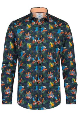 A Fish Named Fred casual overhemd A Fish Named Fred donkerblauw geprint katoen slim fit 