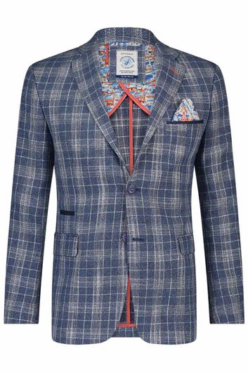 colbert A Fish Named Fred linnen slim fit donkerblauw geruit