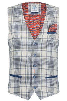 A Fish Named Fred A Fish Named Fred gilet blauw geruit katoen-stretch slim fit 