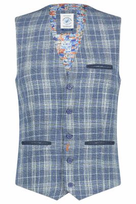 A Fish Named Fred A Fish Named Fred gilet blauw met ruitjes linnen slim fit 