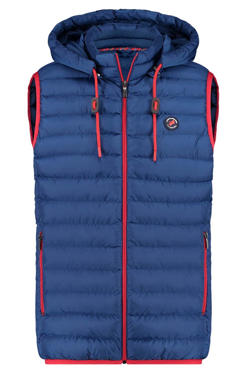 A Fish Named Fred bodywarmer donkerblauw slim fit effen rits met capuchon