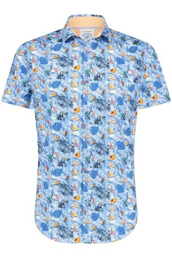 A Fish Named Fred casual overhemd korte mouw slim fit lichtblauw geprint katoen-stretch