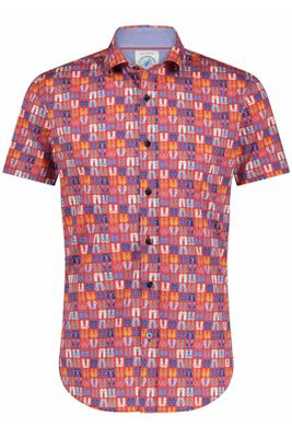 A Fish Named Fred A Fish Named Fred casual overhemd korte mouw rood met print katoen slim fit