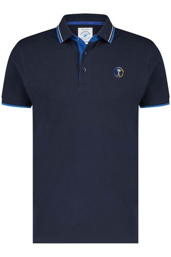 polo A Fish Named Fred donkerblauw effen katoen slim fit