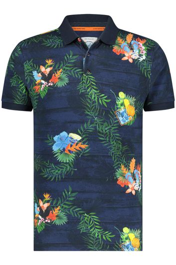A Fish Named Fred poloshirt navy print met bladeren