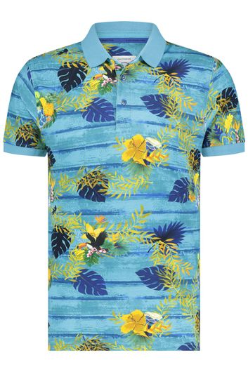 polo A Fish Named Fred blauw geprint katoen slim fit