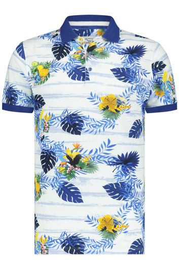 polo A Fish Named Fred donkerblauw geprint katoen slim fit