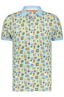 A Fish Named Fred A Fish Named Fred polo slim fit lichtblauw met print katoen