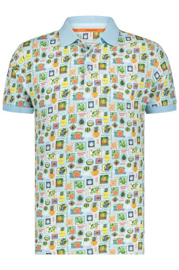 polo A Fish Named Fred lichtblauw geprint katoen slim fit