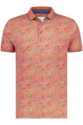 A Fish Named Fred A Fish Named Fred poloshirt oranje geprint katoen-stretch slim fit