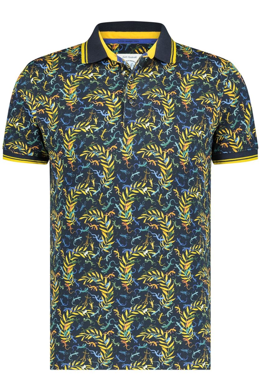 A Fish Named Fred polo navy met print plant katoen slim fit