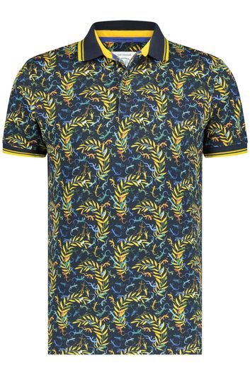 A Fish Named Fred poloshirt slim fit donkerblauw geprint katoen-stretch
