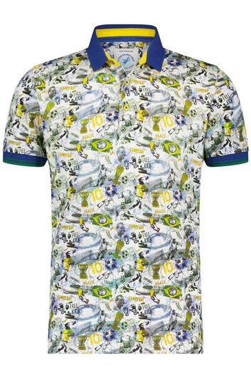 polo A Fish Named Fred blauw geprint katoen slim fit