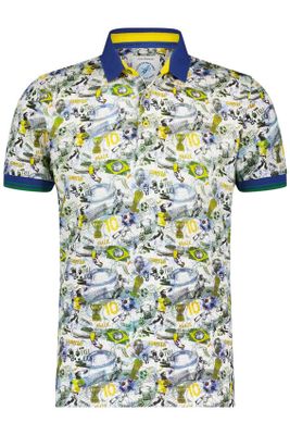 A Fish Named Fred polo A Fish Named Fred blauw geprint katoen slim fit