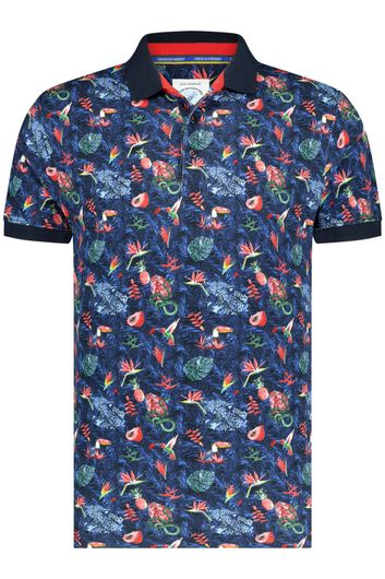 polo A Fish Named Fred donkerblauw geprint katoen slim fit