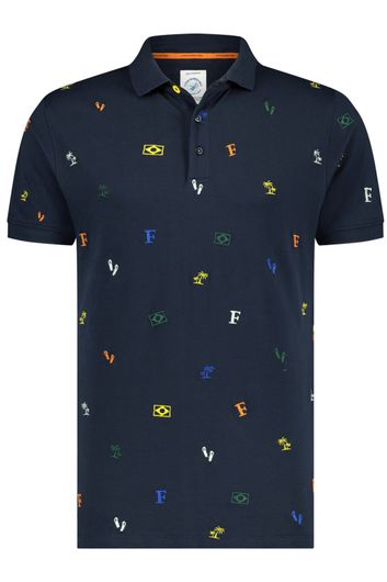 A Fish Named Fred polo slim fit navy geprint katoen-stretch