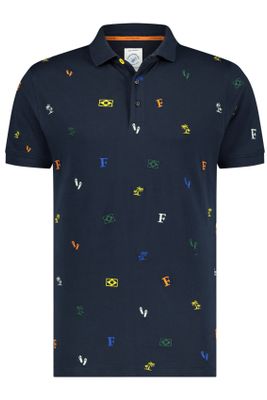 A Fish Named Fred A Fish Named Fred poloshirt donkerblauw geprint slim fit