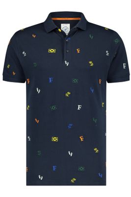 A Fish Named Fred polo A Fish Named Fred donkerblauw geprint katoen slim fit