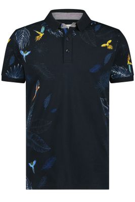 A Fish Named Fred A Fish Named Fred polo navy geprint katoen-stretch slim fit