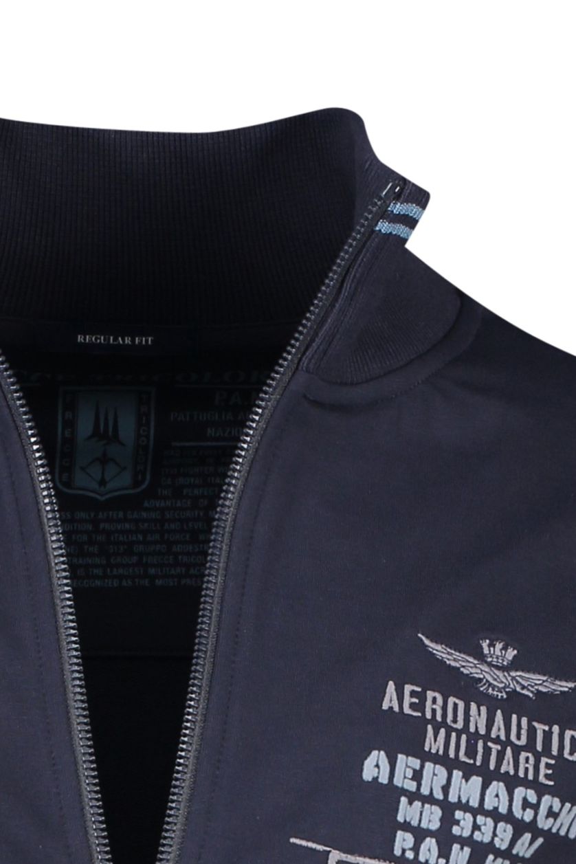 Aeronautica Militare vest donkerblauw met opdruk regular fit opstaande kraag rits