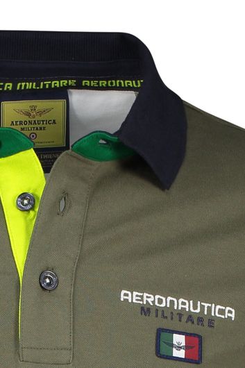 Aeronautica Militare polo met logo slim fit legergroen effen katoen