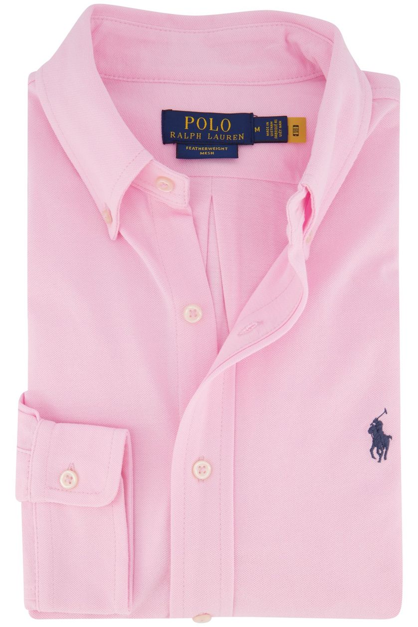 Polo Ralph Lauren casual overhemd roze effen Featherweight Mesh normale fit
