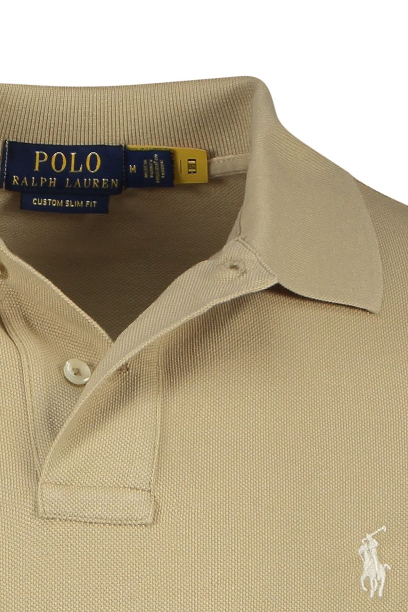 Polo Ralph Lauren polo Custom Slim Fit beige effen katoen 2 knoops